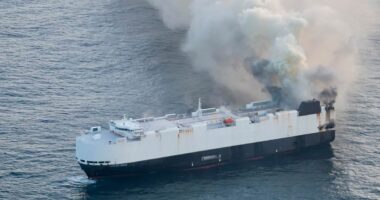 Cargo ship full of electric vehicles abandoned in Pacific Ocean after terrifying fire erupts