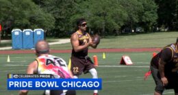 Chicago Pride Bowl LGBTQ+ flag football tournament held at Montrose Beach, presented by Metropolitan Sports Association, Bears