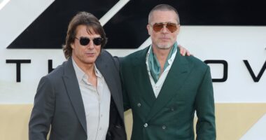 Cruise control! Brad Pitt teams up with fellow Hollywood megastar Tom at F1: The Movie premiere in London after packing on the red carpet PDA with girlfriend Ines de Ramon