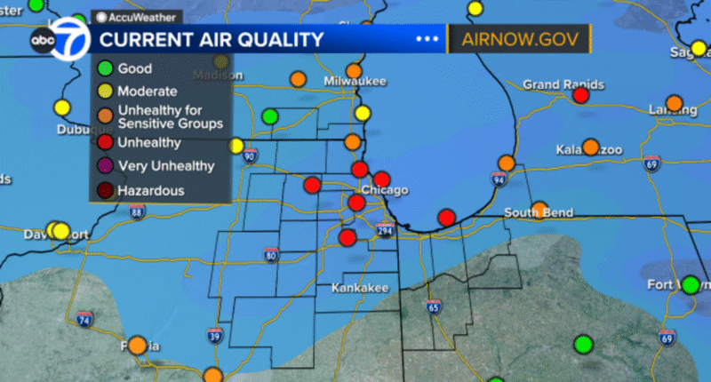 Current air quality Chicago: AQI high in Illinois, Indiana counties with air quality alert due to 2025 Canadian wildfires