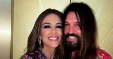 Elizabeth Hurley shares 'proud parents' snap of son Damian and Miley Cyrus as she and boyfriend Billy-Ray unite their families for London premiere