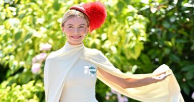 Georgia Toffolo admits she 'can't breathe' in her tight pale yellow dress as she joins Lucy Mecklenburgh at day two of Royal Ascot