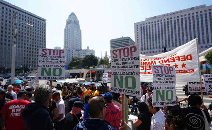 Immigration authorities carry out enforcement activity across Los Angeles amid crowds of protesters