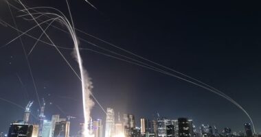 Israeli Iron Dome air defense system fires to intercept missiles over Tel Aviv, Israel, Friday, June 13, 2025. (AP Photo/Tomer Neuberg)