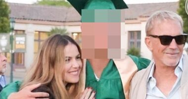 Kevin Costner's son's face says it all amid actor's reunion with ex Christine Baumgartner... as insider reveals the dramatic story of his high school graduation