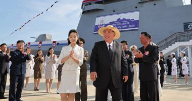 Kim Jong-un finally ‘launches a ship WITHOUT sinking it’: Despot tours ‘repaired destroyer’ a month on from humiliation
