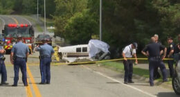 Light plane crashes near Boston leaving one person dead and second fighting for their life as feds launch probe