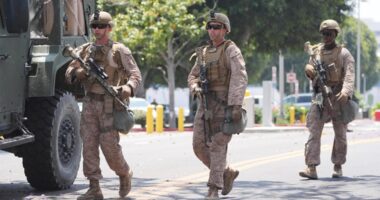 Marines temporarily detain man while guarding LA federal building