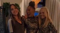 Mel B dances the night away with her leopard-print clad Spice Girls bandmates Mel C and Emma Bunton at lavish 50th birthday party