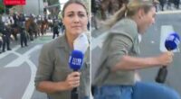 Moment LA cops shoot TV reporter on camera with rubber bullet as Brit photographer also injured in riot anarchy