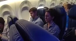 Moment drunk passenger is hauled off flight by cops after necking six wines as ENTIRE plane is forced to disembark