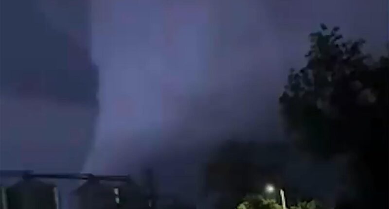 Moment huge wedge tornado with terrifying black funnel rips path of destruction in deadly electric storms killing three