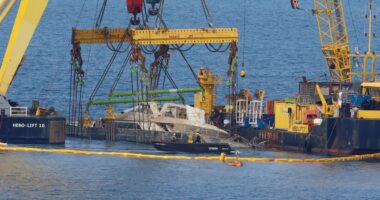 Moment tragic Bayesian yacht wreck is raised from depths after billionaire Mike Lynch, daughter & 5 others died on board
