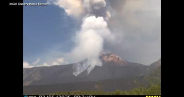 Mount Etna news: Volcanic activity in Sicily erupts in a fiery show of smoke and ash miles high