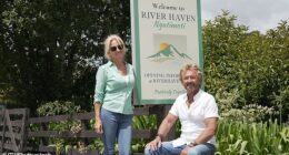 Noel Edmonds (right) and his wife Liz (left) were forced to 'grab their dogs and flee their home' after a terrifying ordeal at their New Zealand home