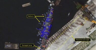 North Korea’s half-sunk warship hauled UPRIGHT with giant balloons as cause of disaster that humiliated Kim is revealed