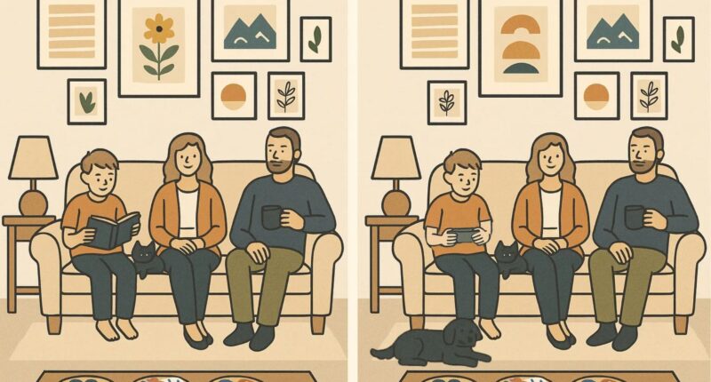 Only eagle-eyed people can spot the four differences in this cozy living room scene in less than 11 seconds