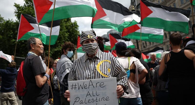 Outrage as pro-Palestine protester dresses as Holocaust victim at demo but is allowed to continue by police