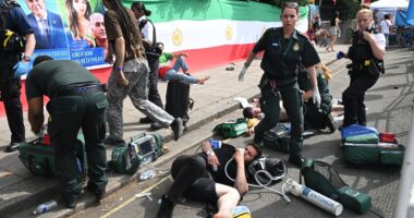 Protesters attacked outside Iranian Embassy in London as eight arrested