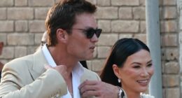 Rupert Murdoch's ex-wife Wendi Deng is all smiles as she's charmed by Tom Brady during Bezos wedding festivities