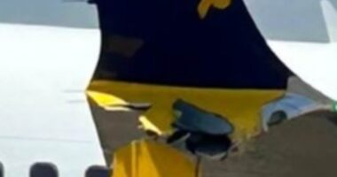 Ryanair jet from UK crashes into barrier on runway at Greek airport wrecking the Boeing 737's wing