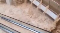 Shock moment floods swamp shopping centre turning escalators into waterfalls & washing cars into underground garages