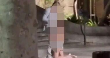 Shock moment two brazen tourists are caught in disrespectful sex act outside church at Brit hols hotspot