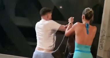Shocking moment Brits cheer as two men engage in street brawl while woman begs them to stop in latest violent scene involving Brits to spark anger in Tenerife