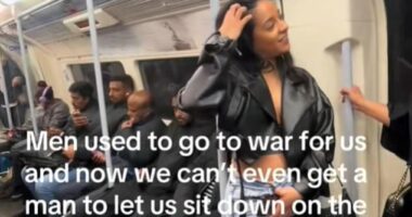 Another TikTok content creator, who goes by the handle catlouise mx, shared a video of her and her friends standing on the Tube because most of the seats were filled with men