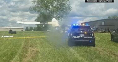 Skydiving plane with 20 people aboard crashes in Tullahoma, Tennessee; no deaths reported, FAA says