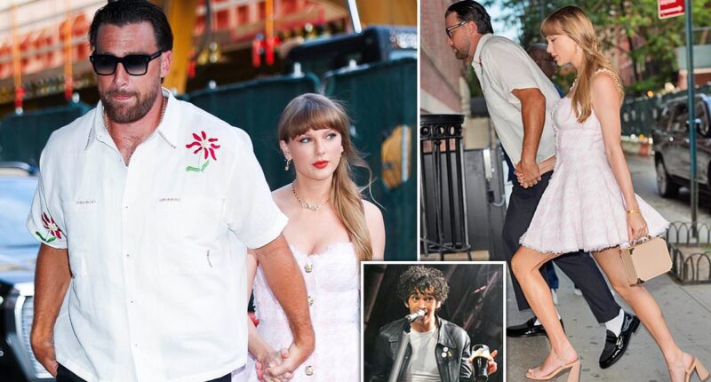 Taylor Swift and Travis Kelce hold hands on romantic date as her bitter ex mocks her publicly