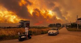Travel chaos as wildfires tear through holiday hotspot and grounds flights leaving 100s of passengers stranded as Europe scorches... and Britain is set to hit record-breaking temperatures
