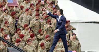 U.S Secretary of Defense Pete Hegseth speaks at Fort Bragg, N.C., Tuesday, June 10, 2025. (AP Photo/Karl DeBlaker)
