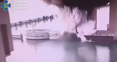 Ukraine targets bridge linking Russia to Crimea with massive underwater blast, video shows