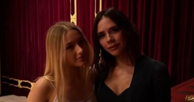 Victoria Beckham and daughter Harper enjoy girls' night out at the ballet after Posh shared gushing tribute to her 'knight in shining armour' Sir David
