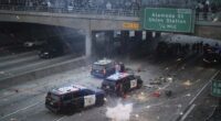Watch: Rioters Attack Police Trapped Under Overpass, While Newsom Challenges Trump, Homan to Arrest Him