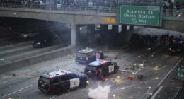 Watch: Rioters Attack Police Trapped Under Overpass, While Newsom Challenges Trump, Homan to Arrest Him