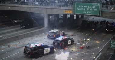 Watch: Rioters Attack Police Trapped Under Overpass, While Newsom Challenges Trump, Homan to Arrest Him