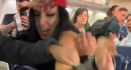 Wild moment plane passenger Leanna Perry has screaming body-shaming meltdown on flight before being handcuffed by cops