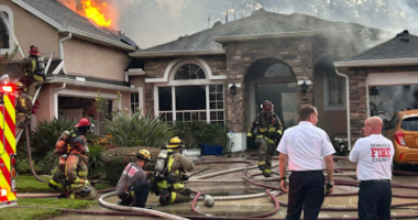‘Explosion’ rocks Sanford neighborhood as home bursts into flames
