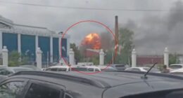 Dramatic moment Russians run for their lives from fireballs as Ukrainian kamikaze drone wave blitzes Putin’s ‘gun city’