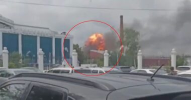 Dramatic moment Russians run for their lives from fireballs as Ukrainian kamikaze drone wave blitzes Putin’s ‘gun city’